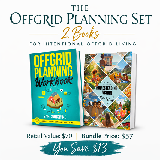 "The Offgrid Planning Set bundle including Offgrid Planning Workbook and Homesteading Vision Board Book by Zani Sunshine"